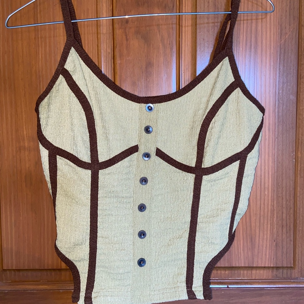 Cider Green  and Brown Bustier crop top with adjustable spaghetti straps